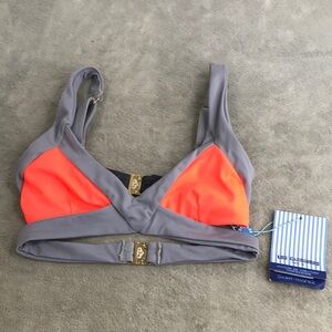 Les Canebiers Orange & Grey Strappy Bikini Top Size 36 EU New